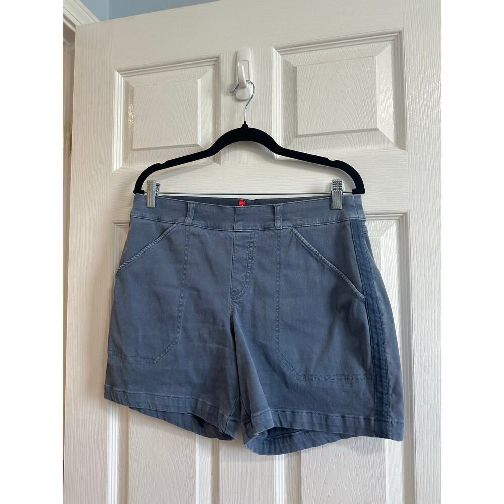 Spanx 6” Twill Shorts Blue Sz L Pull On Stretchy Casual Women Nice! - Picture 3 of 6